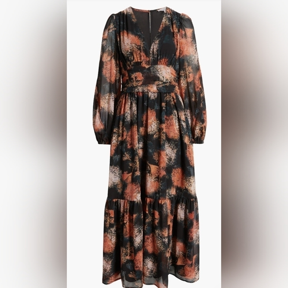 Chelsea28 Floral Split Long Sleeve Tiered Maxi Dress Size XXS - Picture 4 of 16